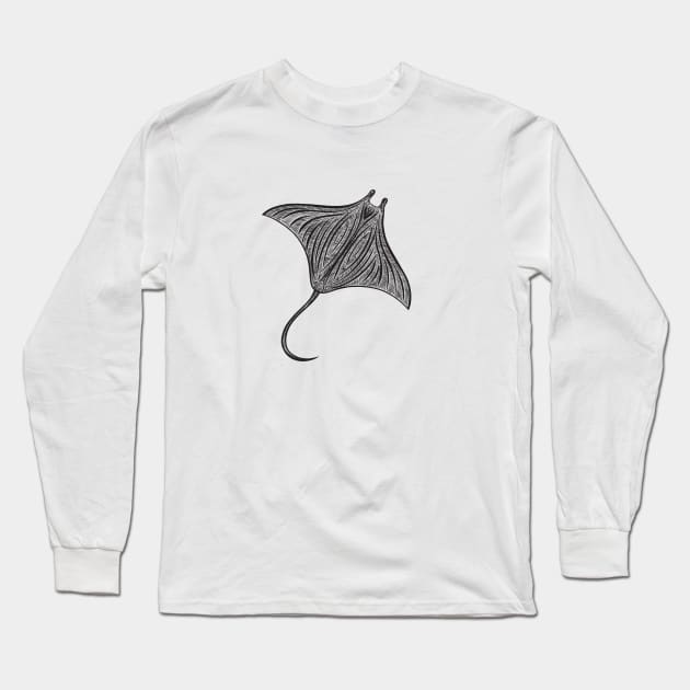 Manta Ray Ink Art - light colors Long Sleeve T-Shirt by Green Paladin